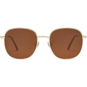 Classic Trendy Square Sunglasses for Women Men ,  Gold/Brown